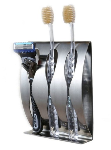 Support pour brosses à dents en acier inoxydable - 3 compartiments