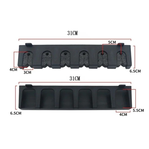 Supporto da parete verticale per canne da pesca 6 fori 31 × 6,5 cm materiale in schiuma supporto nero per organizzare le canne