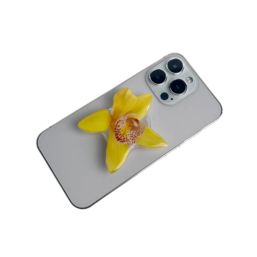 Supporto per telefono con anello orchidea grip in acrilico supporto per cellulare giallo accessorio decorativo per una presa comoda e un utilizzo stabile