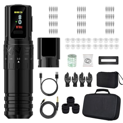 Súprava s bezdrôtovým tetovacím strojčekom 14,5 x 3,6 cm Nastaviteľný zdvih 2,4-4,2 mm OLED displej 2400 mAh 10V 9000 ot./min RCA