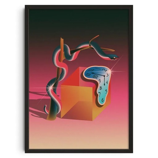 Surrealistisches Poster „Schlange und geschmolzene Uhr“, 50 x 70 cm, Kunstdruck, ungerahmt, Vintage-Digitalmalerei, Wanddekoration für den Innenbereich