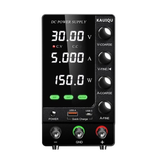 Sursă de alimentare de laborator 30V 5A 150W OCP OVP Comutator de control USB-A USB-C Afișaj LED Răcire Detectare supracurent Încărcare LiFePO4