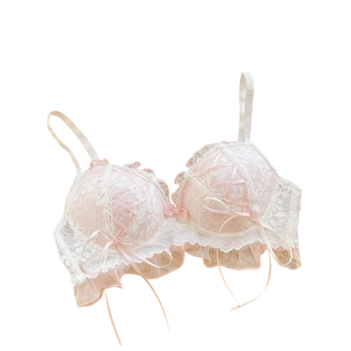 Sutien din dantelă pentru femei cu șnur decorativ și volane din bumbac ușor lenjerie intimă cu un design delicat pentru purtare zilnică