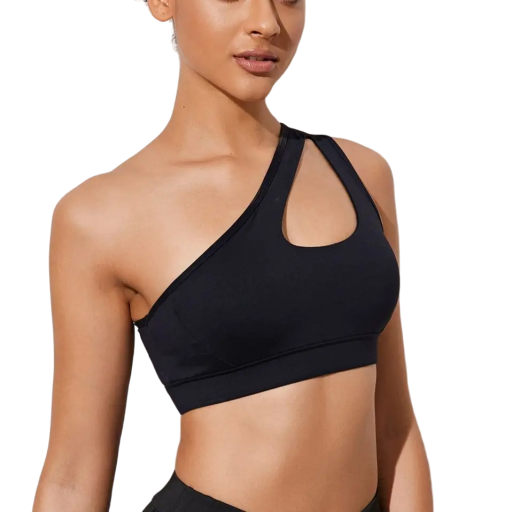 Sutien sport pe un umăr Top sport negru pentru exerciții Sutien sport cu efect push up