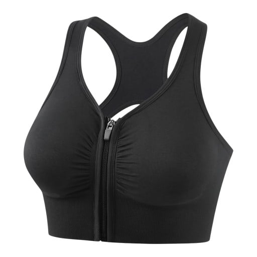 Sutien sportiv pentru femei cu fermoar în față și spate în formă de Y cu decupaj și bretele late cu margine elastică