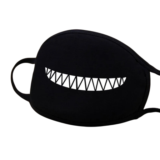 Svart bomull vinter varm halvmask ansiktsmask unisex med förstärkt munmask med tecknat tandmönster skyddande mask mot kyla och vind