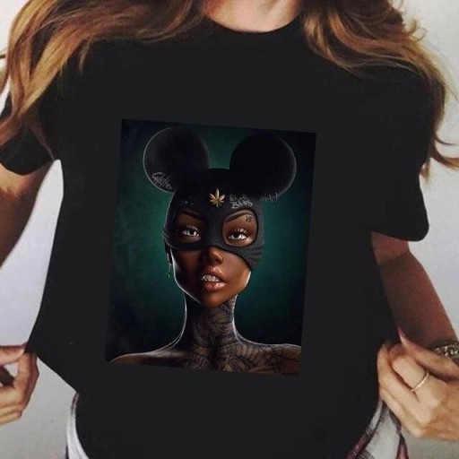 Svart T-shirt för kvinnor med tryck A1195