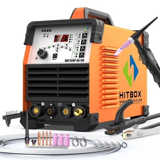 Svejser HBT50P pulserende inverter AC/DC TIG og MMA 200 A 220 V 6i1 41,5 x 19 x 26,5 cm orange til svejsning af aluminium, rustfrit stål og stål