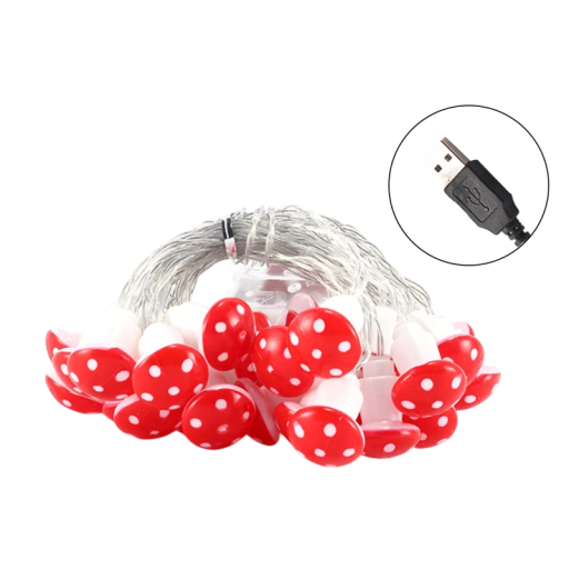 Světelný řetěz 3 m 20 LED muchomůrky červené Dekorativní USB světla 4 cm Ozdobné lampičky Vánoční osvětlení Domácí výzdoba
