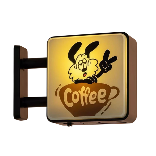 Svítící magnetka cedule Coffee cca 4 cm dekorativní magnet s podsvícením žlutá černá design magnet na lednici a nástěnku