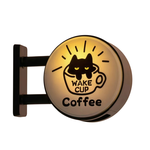 Svítící magnetka kulatá cedule Coffee cca 4 cm dekorativní magnet s podsvícením žlutá černá magnet na lednici a tabuli