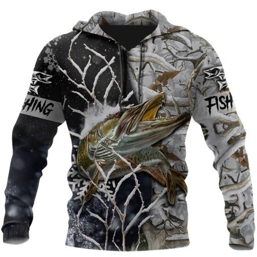 Sweat à capuche pour homme avec impression de poisson F85