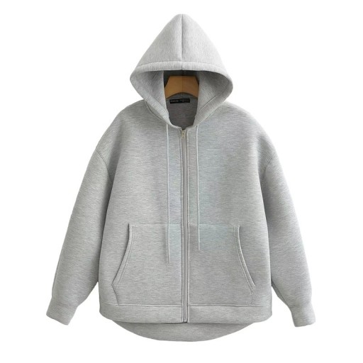 Sweat à capuche zippé pour femmes avec poches Sweat uni en polyester doux Haut décontracté confortable disponible en différentes