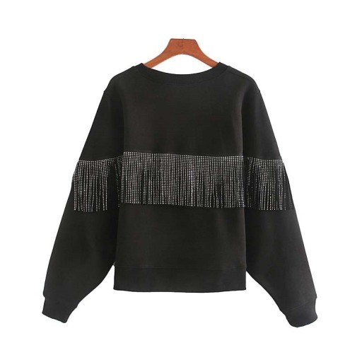 Sweat-shirt noir pour femmes avec des strass