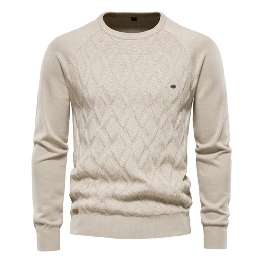 Sweater de algodão para homem com mangas longas e decote redondo Sweater de malha de uma só cor Moda casual elegante Roupa de outono