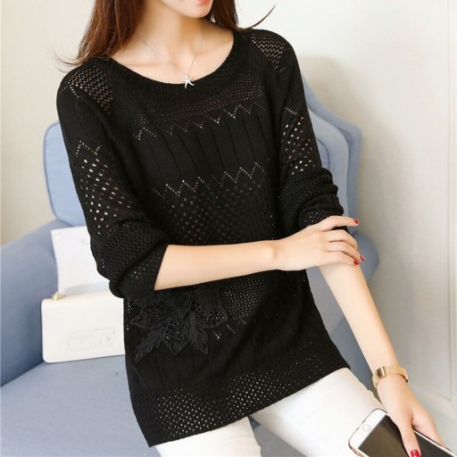 Sweater de malha feminino com flor