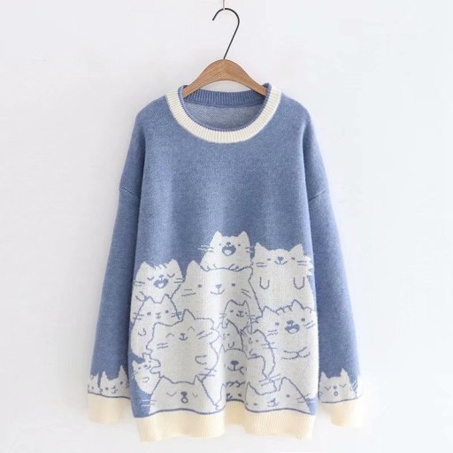 Sweater de malha feminino com gatinhos