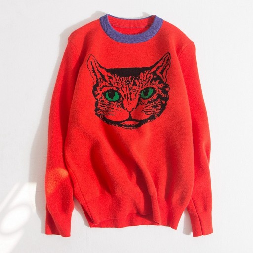 Sweater feminino com estampado de gato