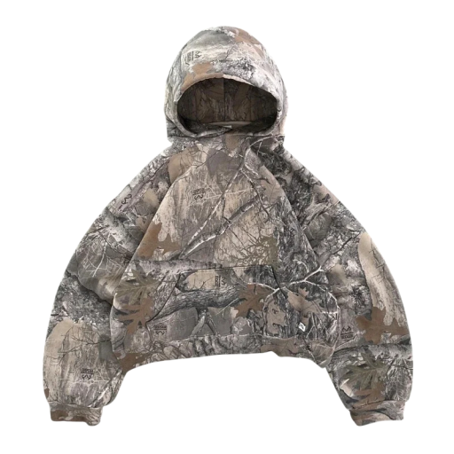 Sweatshirt unissexo com capuz e bolsos Sweatshirt cinza camuflada em poliéster resistente Roupa desportiva confortável para mulheres e homens