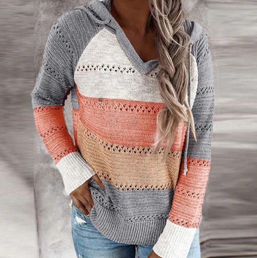 Sweter damski z dzianiny z kapturem G396