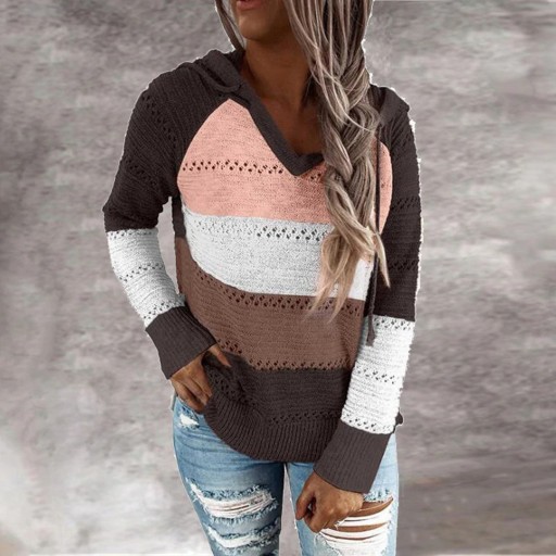 Sweter damski z dzianiny z kapturem G396