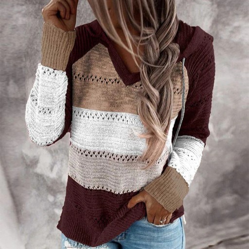 Sweter damski z dzianiny z kapturem G396