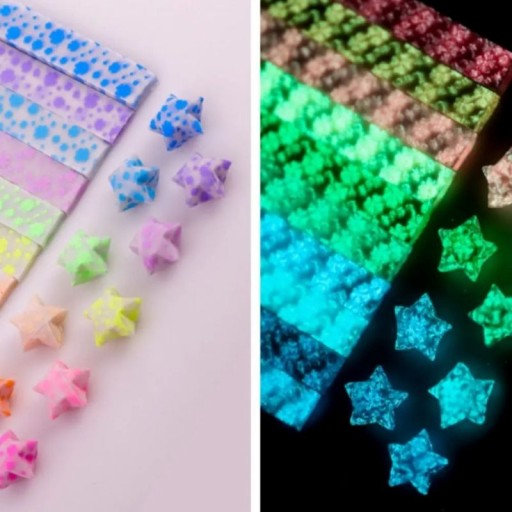 Świecące origami papierowe paski 210 sztuk kolorowy papier do składania z kropkowanym wzorem świecący papier do DIY tworzenia gwiazdek