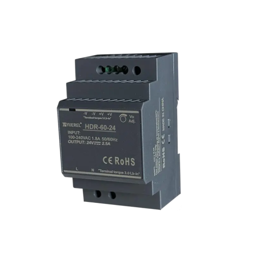 Switched Power Supply for DIN Rail AC 100–240V DC 24V 2.5A 60W Compact Adapter 5.3x9x5.5 cm Industrial Use Automation