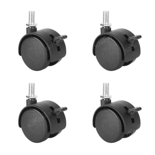 Swivel Castors with Thread and Brake 30×40×62 mm, Threaded Stem Mounting, Black Finish, for Office Furniture and Chairs