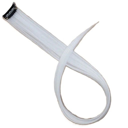 Syntetický clip-in příčesek pramínek do vlasů 55 cm, vysokoteplotní vlákno, bílý, prodloužení vlasů a úprava účesu pro ženy