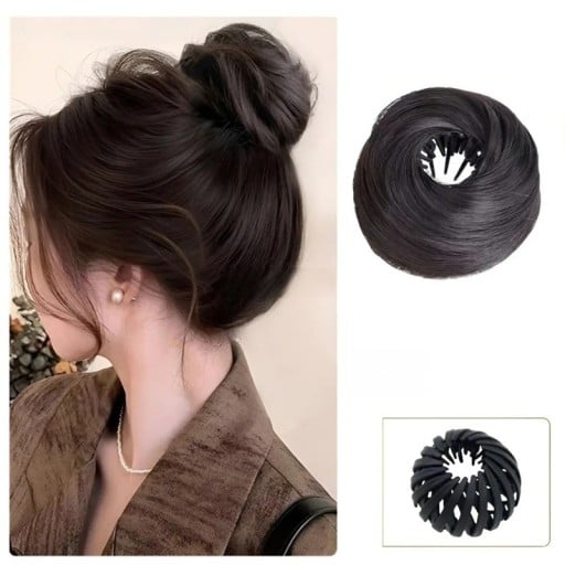 Syntetický drdol s elastickou kruhovou sponou vlasový doplněk pro rychlý účes a vytvoření objemného drdolu