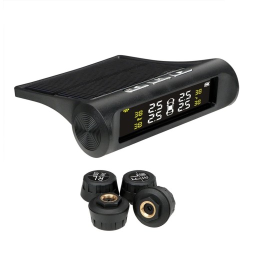 Σύστημα TPMS παρακολούθησης πίεσης ελαστικών 4 αισθητήρες Ηλιακή τροφοδοσία Οθόνη LCD Ασφαλιστικό συναγερμό για αυτοκίνητο Ψηφιακός δοκιμαστής πίεσης