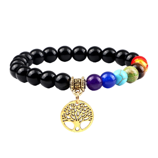 Syv chakra armbånd med obsidianperler