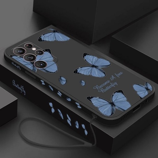 Szürke pillangók motívumú szilikon huzat Samsung Galaxy S22 Ultra készülékhez, fekete