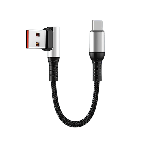 Szybki kabel ładujący USB A do USB C 50 cm, kabel 6 A z jednym 90-stopniowym łokieć, kabel do transmisji danych typu C, krótki kabel, ładowanie i przesyłanie danych