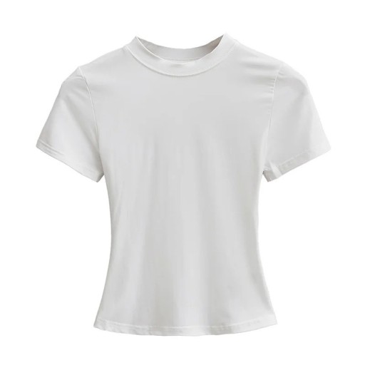 T-shirt ajusté à manches courtes pour femme Encolure ronde simple Haut élastique élégant pour une tenue décontractée T-shirt slim à la mode