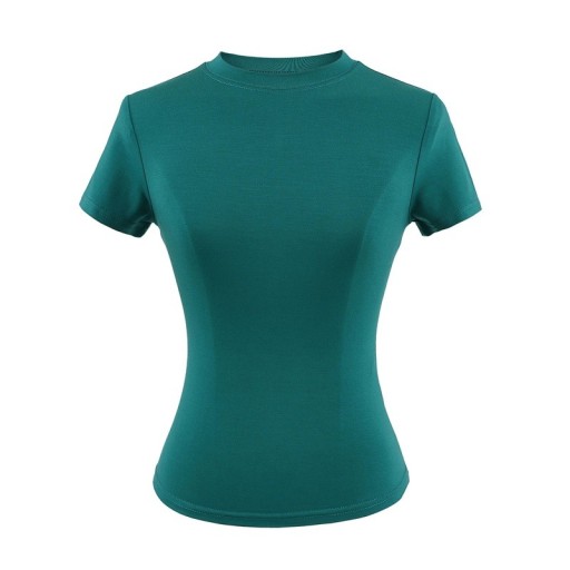 T-shirt ajusté à manches courtes pour femme Encolure ronde simple Haut élastique élégant pour une tenue décontractée T-shirt slim à la mode