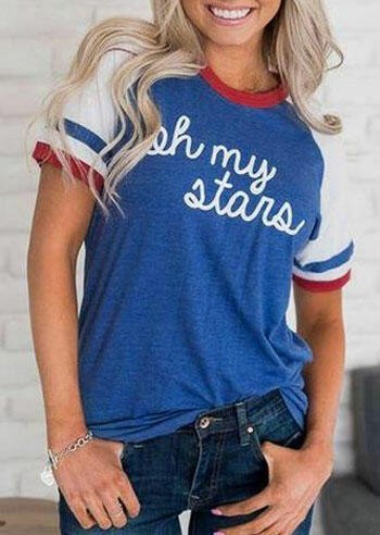 T-shirt bleu pour femmes avec impression