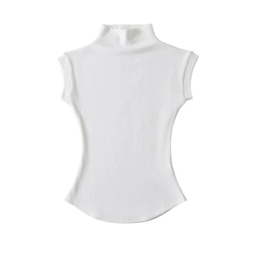 T-shirt col roulé ajusté sans manches pour femme Haut élégant à col montant Coupe slim Chemisier tendance pour le travail et le soir