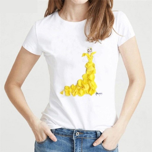 T-shirt dam med blomtryck A1316
