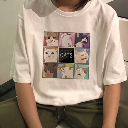 T-shirt dam med katttryck B229