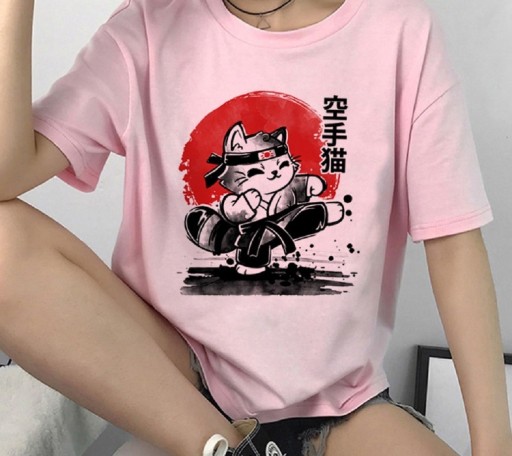 T-shirt dam med katttryck B360
