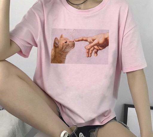 T-shirt dam med katttryck B360