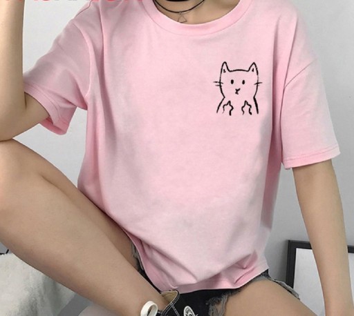 T-shirt dam med katttryck B360