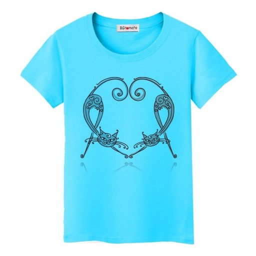 T-shirt dam med katttryck B385