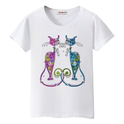 T-shirt dam med katttryck B385