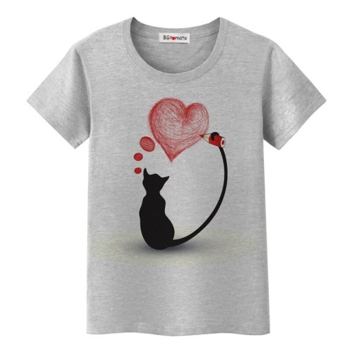 T-shirt dam med katttryck B386