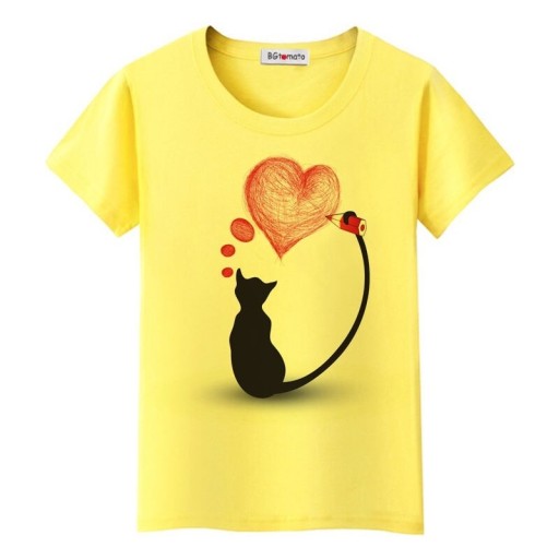 T-shirt dam med katttryck B386