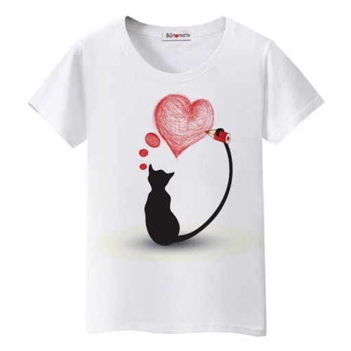 T-shirt dam med katttryck B386