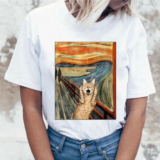 T-shirt dam med roligt katttryck